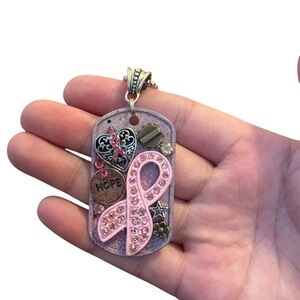 Handmade breast cancer dog tag
